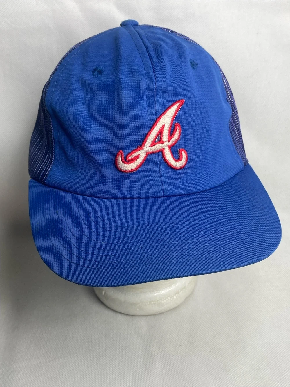 VTG 80s Atlanta Braves Baseball Cap Adjustable Snapback Trucker Blue Red MLB Hat